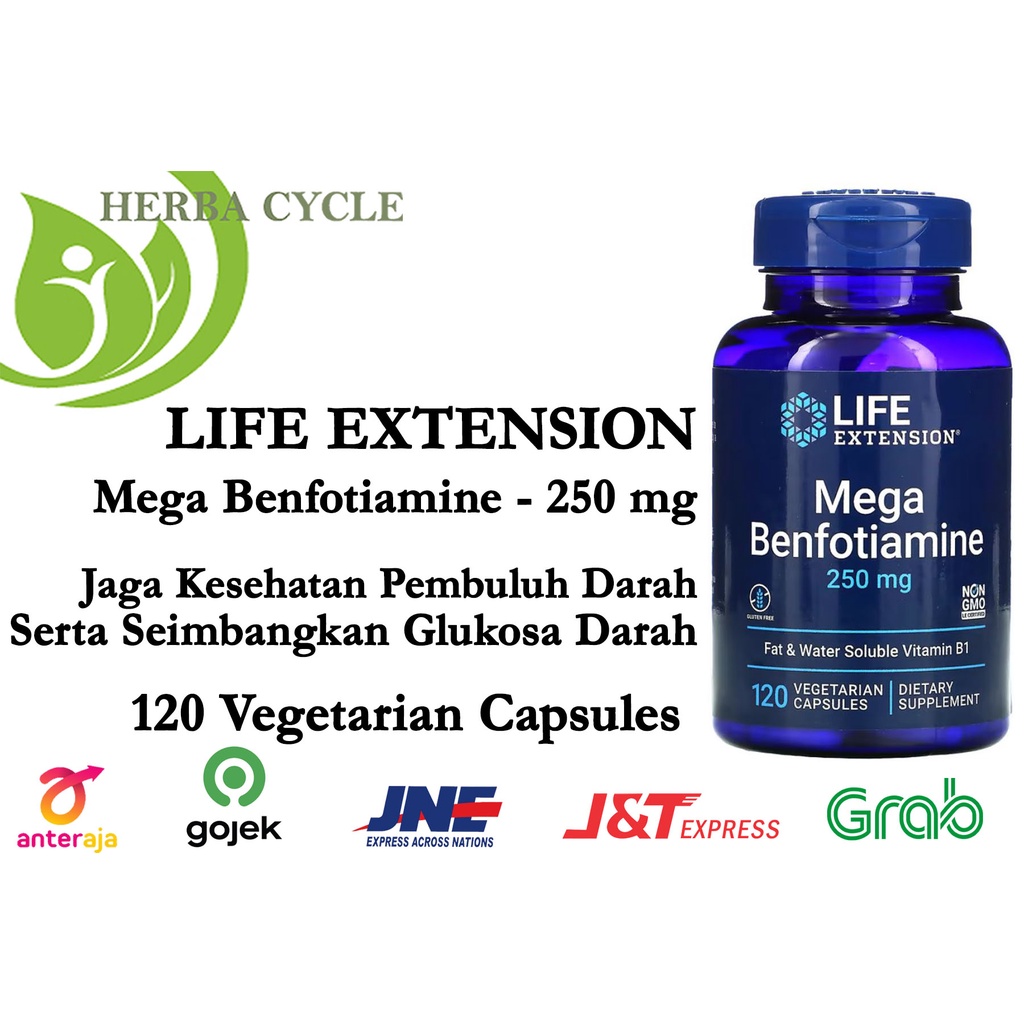 Life Extension Mega Benfotiamine 250 mg 120 Veg Kesehatan Metabolisme Glukosa ORI USA