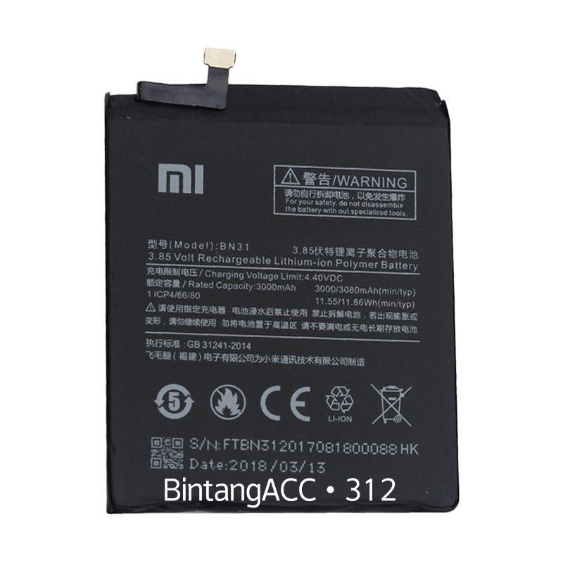 Baterai Tanam Xiaomi BN31, Redmi Note 5A 3000mAh