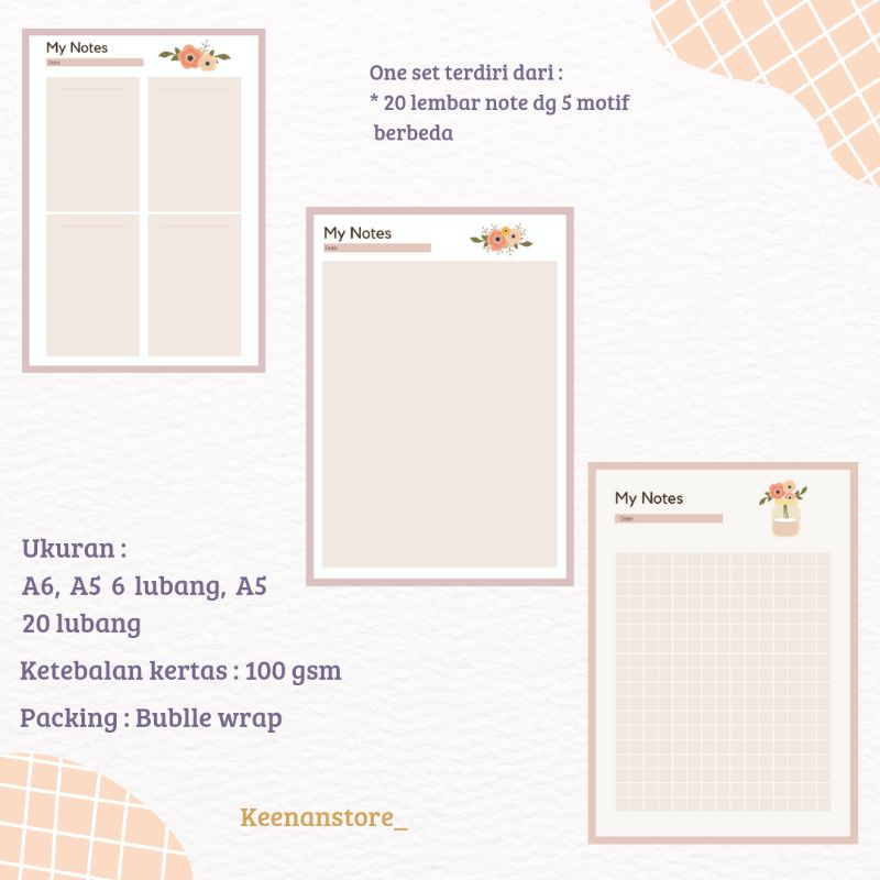 

Isi binder NOTE part 2 ukuran A6 dan A5 .