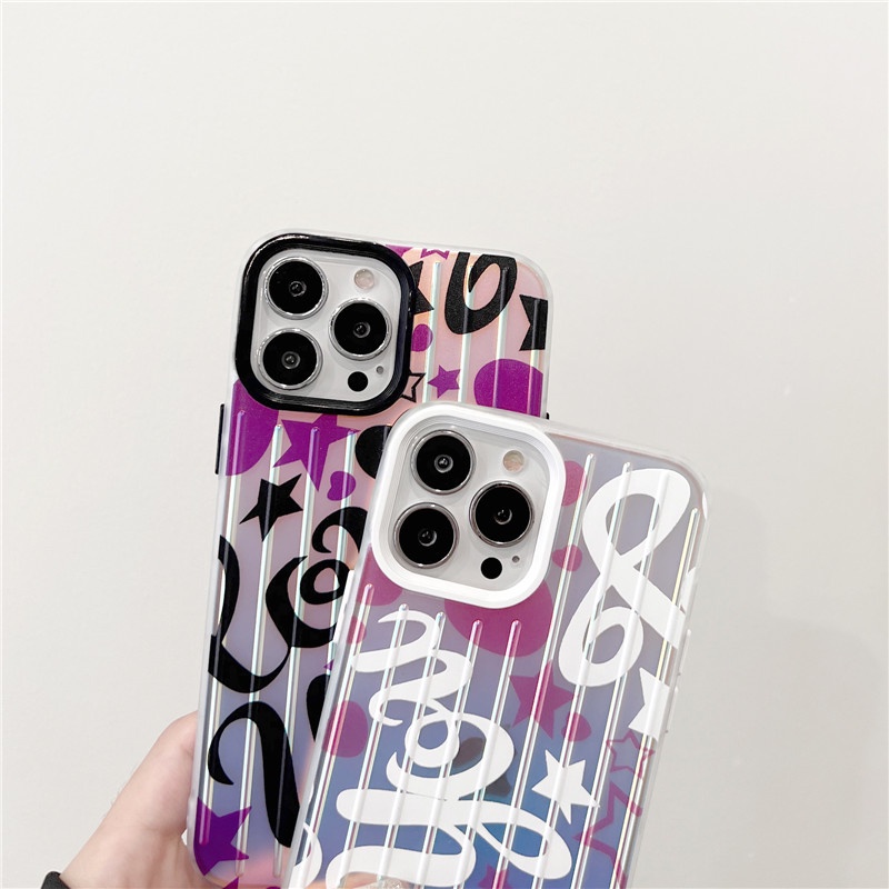 Soft Case Desain Grafitti Hati Warna Laser Macaron Untuk IPhone 14 13 12 11 Pro Max