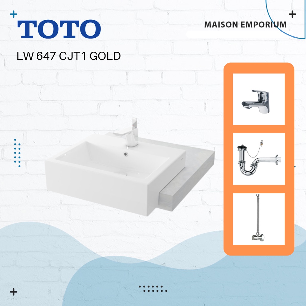 PAKET WASTAFEL TOTO LW647CJT1 GOLD / SET WASHTAFEL LW 647 TINGGAL PASANG KOMPLIT