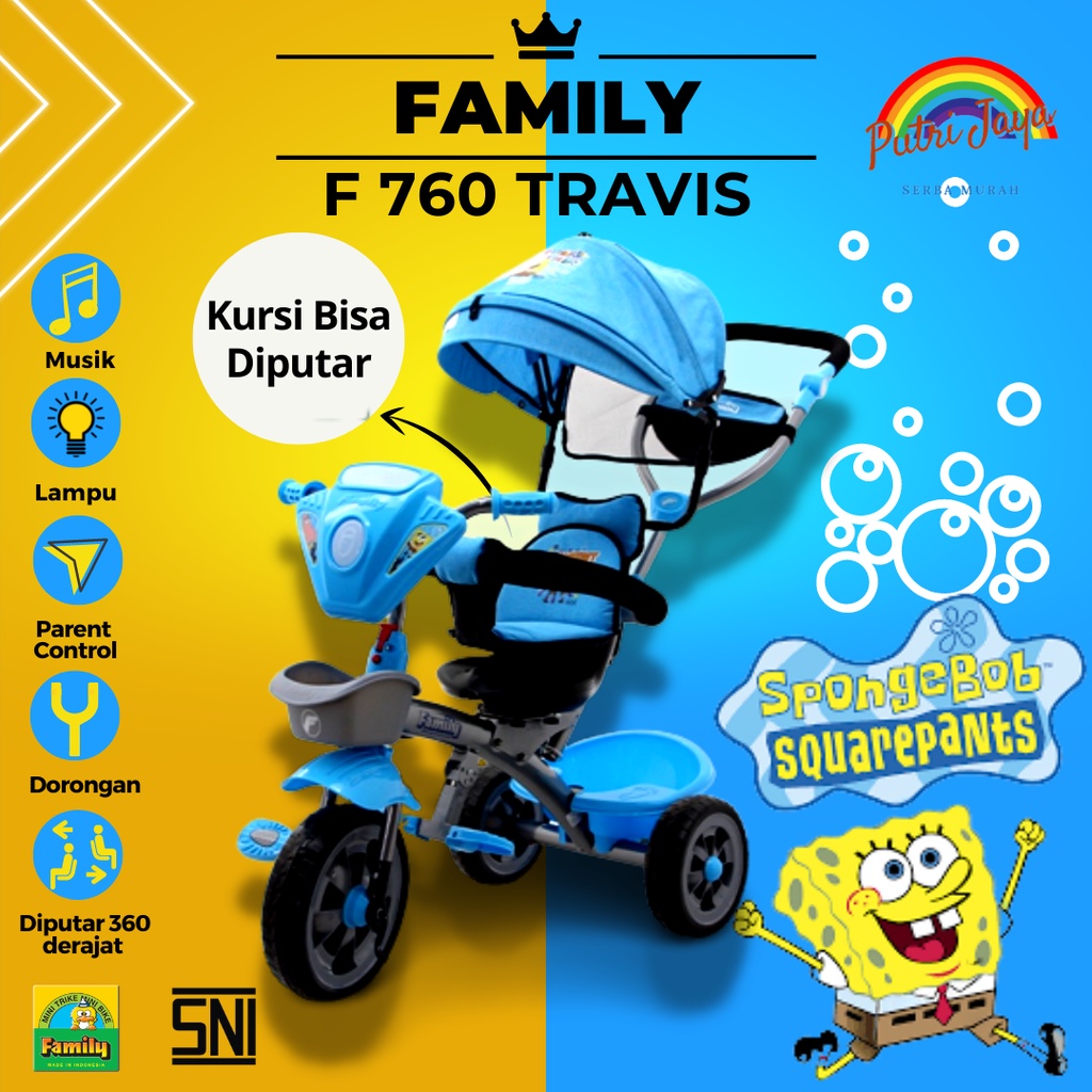 Sepeda Anak Roda Tiga 3 Stroller Bayi Family F-760 Travis