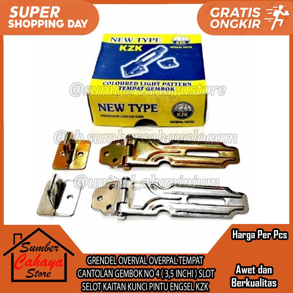 Grendel Overval Overpal Tempat Cantolan Gembok No 4 ( 3,5 Inchi ) Slot Selot Sangkutan Kaitan Kunci 