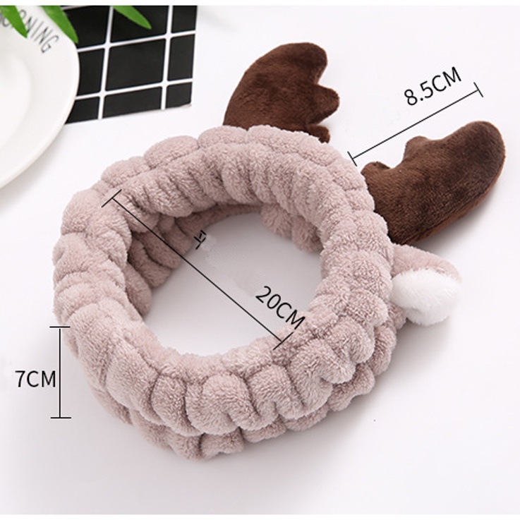 HHEL headband fluffy elk tanduk rusa besar kain handuk cuci muka facial