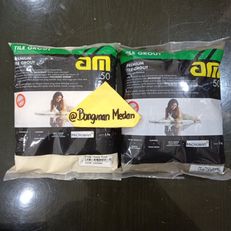 ✅BISA COD TEPUNG NAT TILE GROUT KERAMIK AM 50 NAT ANTI JAMUR 1KG WARNA ABU CREAM MORTAR INDONESIA