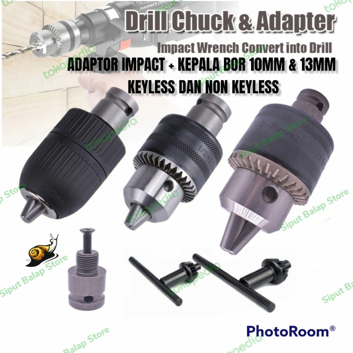 Mesin Bor Adaptor Impact 10Mm 13Mm Kepala Bor 10Mm 13Mm Keyless Non Keyless Set