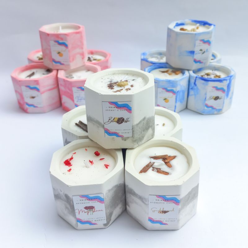 Lilin Aromaterapi Marbel | Scented Candle Souvenir Wedding Birthday | Paket Usaha