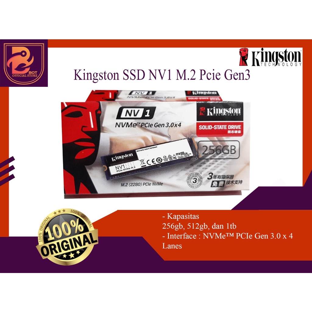 Kingston NV1 SSD Internal M.2 NVMe 2280 | 256GB 512GB 1TB Original Garansi Resmi 3 Tahun