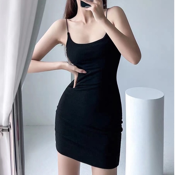 Mini Dress Bodycon U-Neck Gaun Wanita Mini 1040 (XS-XL)