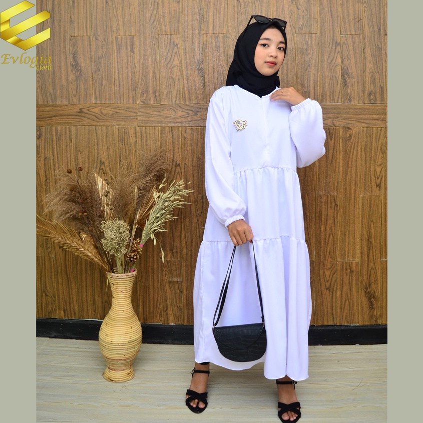 EVLOGIA CLOTH Baju Atasan Tunik Putih Polos Model Terbaru Rempel Susun Lengan Panjang L XL