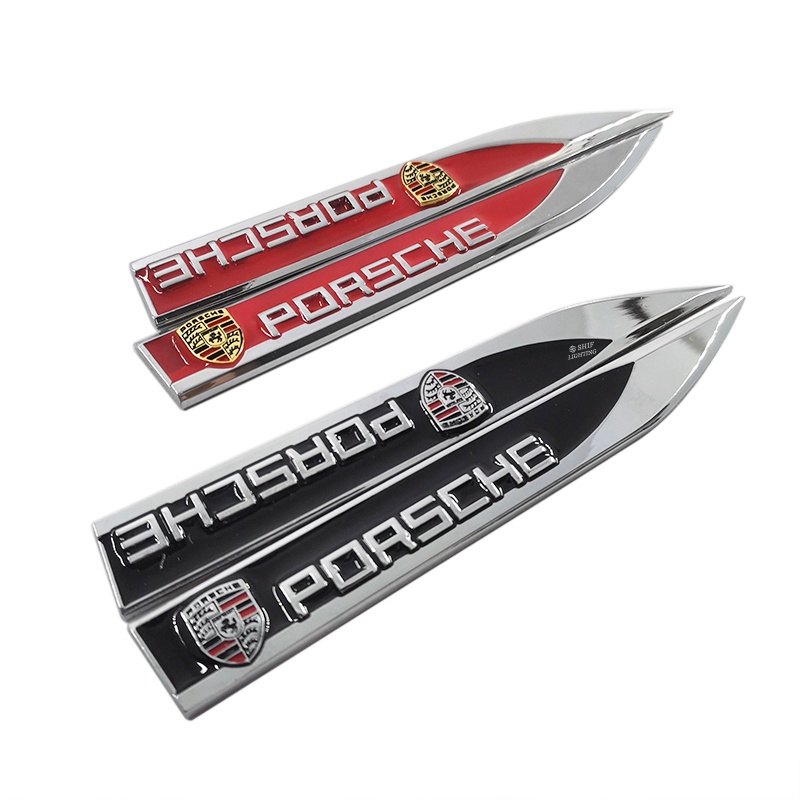 2pcs Stiker Emblem Logo Porsche Bahan Metal Untuk Dekorasi Mobil