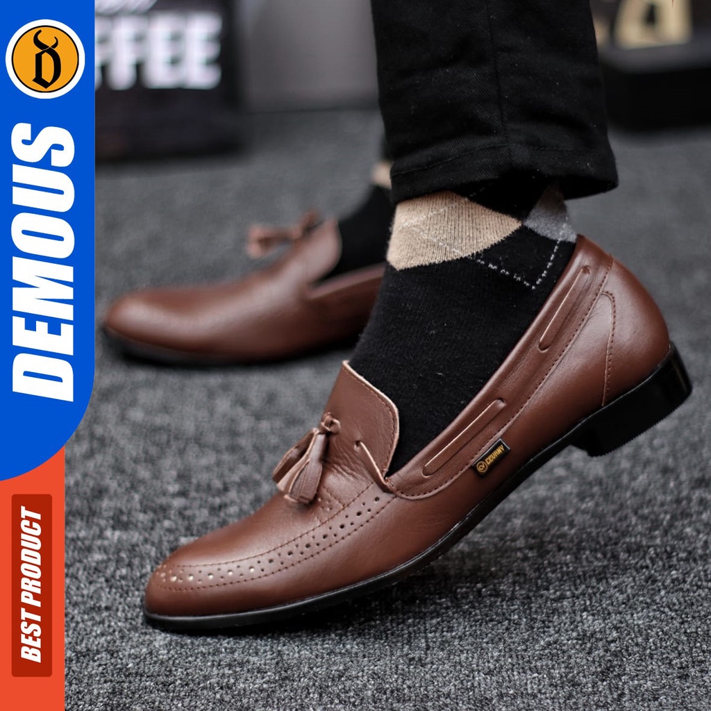 DEMOUS Opeck - Sepatu Formal Pantopel Hitam Kulit Asli Kerja Pria