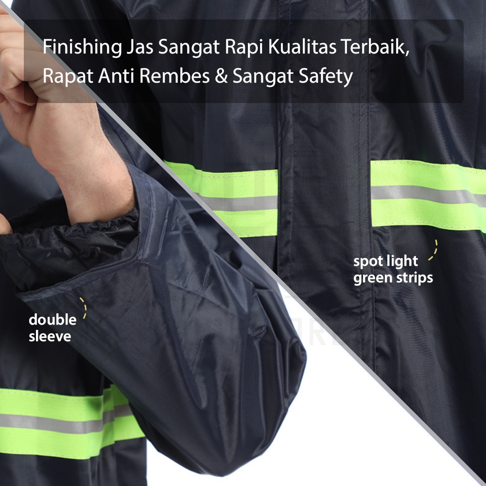 HUGO Jas Hujan Setelan Premium All Size Pria Wanita Mantel Hujan Tebal Anti Angin Green Line
