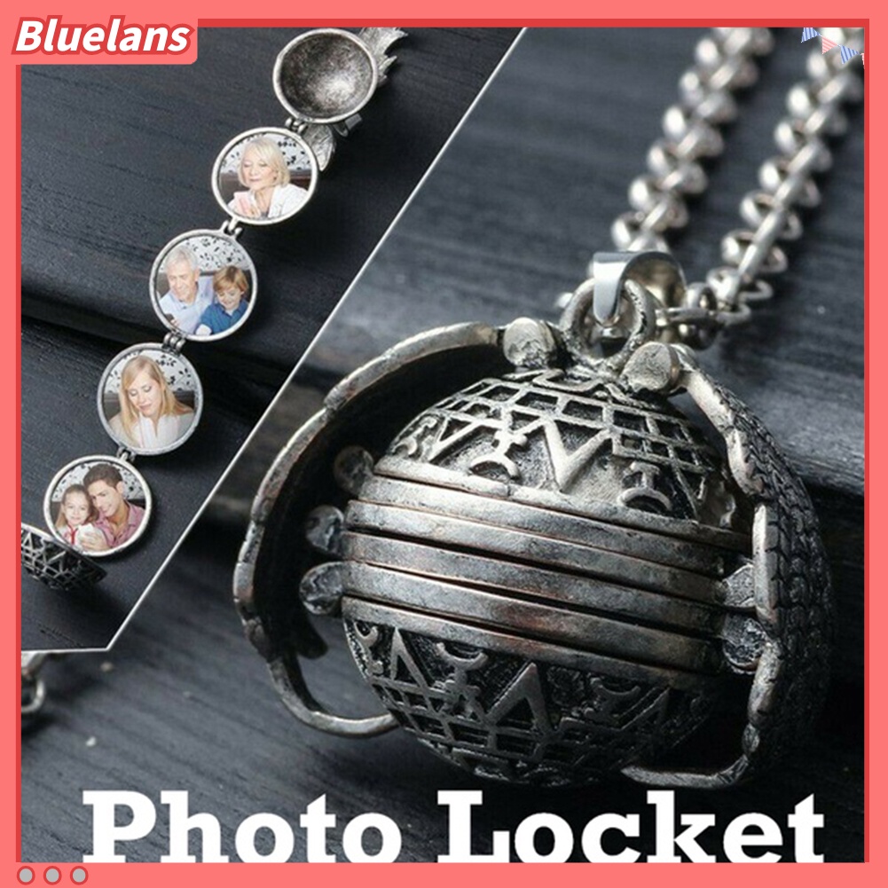Bluelans Unisex Hollow Wings Expanding 4 Photo Locket Ball Pendant Necklace Memorial Gift