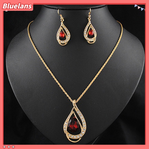 Set Perhiasan Kalung Rantai Emas Dengan Liontin Batu Kristal Bentuk Tetesan Air Untuk Pesta