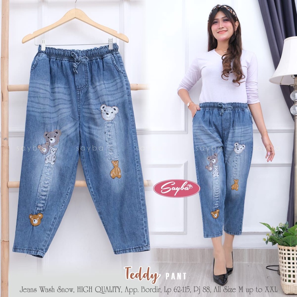 CELANA JEANS WANITA KEKINIAN BORDIR KOALA SELLA BAGGY PANTS KOREA