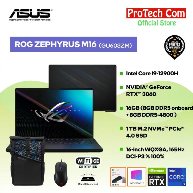 Asus Rog Zephyrus M16 Gu603Zm I9-12900H 16Gb 1Tb Rtx3060 165Hz Ohs W11 - Laptop - Pc - Komputer - Computer &amp; Gaming