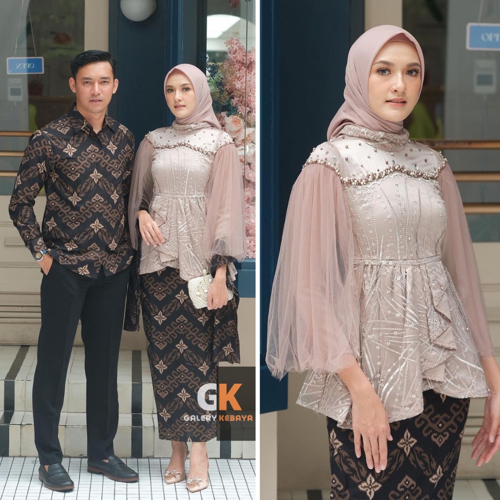 Jual Batik Couple Kebaya Modern Kebaya Tunangan Lamaran Baju Wisuda Batik Brukat Terbaru Vanila