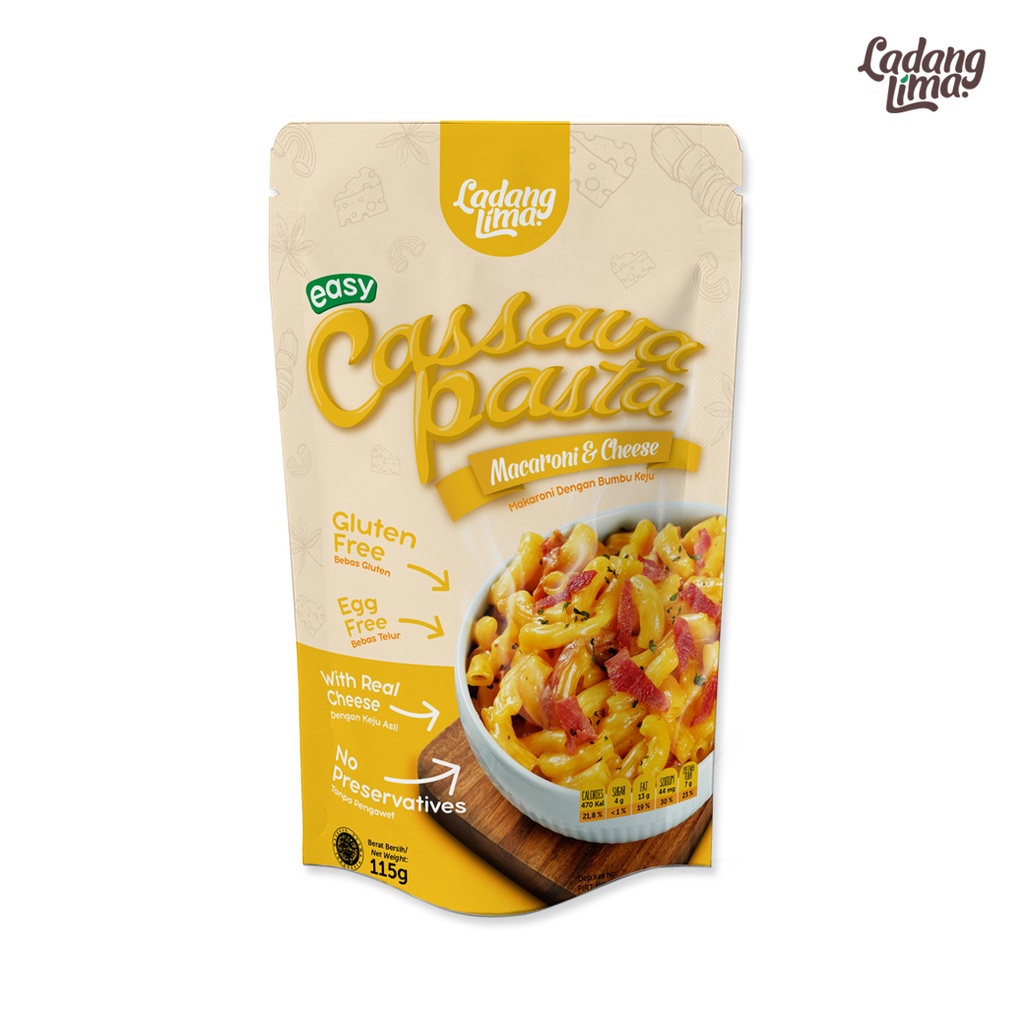 Cassava Pasta Mac and Cheese Gluten Free &amp; Egg Free - Instant Makaroni dengan Bumbu Keju Ladang Lima Kemasan 115gr