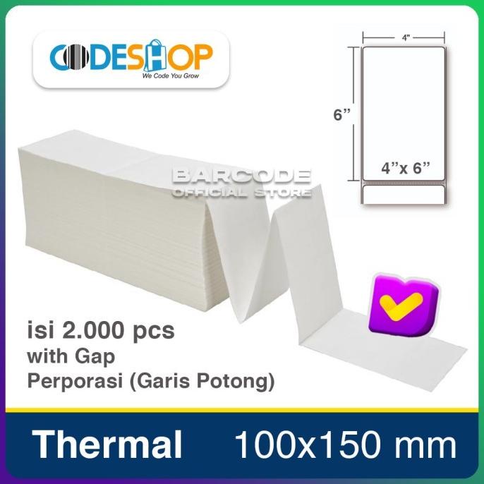 

LABEL BARCODE 100 X 150 KERTAS STIKER THERMAL 100x150 MM A6 (2.000pcs)