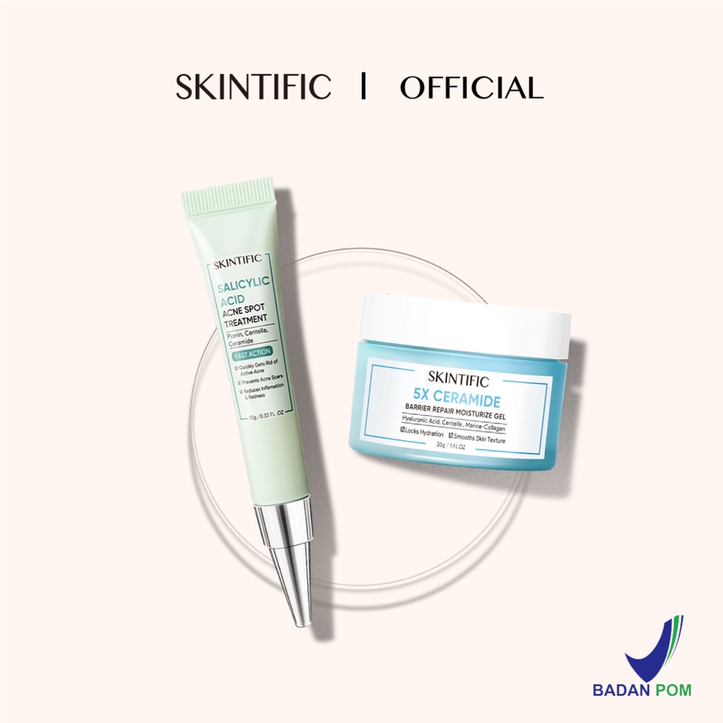 SKINTIFIC - Salicylic Acid Acne Spot Treatment Gel 10g Totol Jerawat Salep Jerawat + 5% Ceramide Barrier Repair Moisture Gel 30g Pelembab Wajah