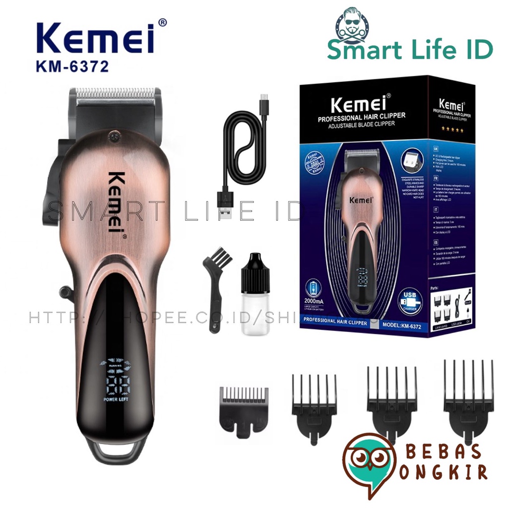 Alat Cukur Rambut KM-6372 Professional Hair Clipper Cordless Mesin Cukuran LCD Orginal Kemei KM 6372