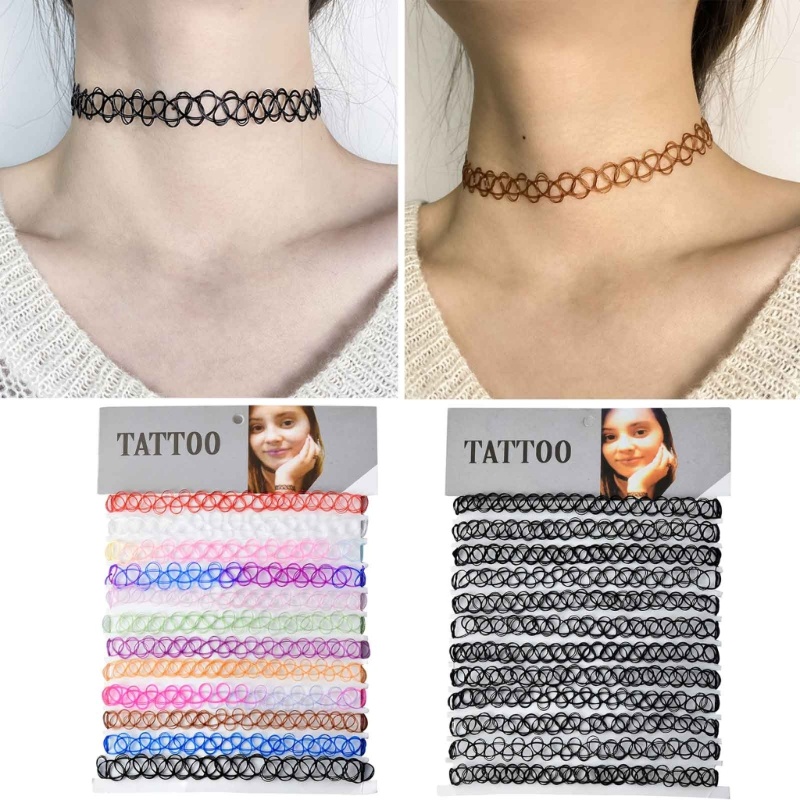 12pcs Kalung Choker Elastis Bahan Plastik Gaya Vintage