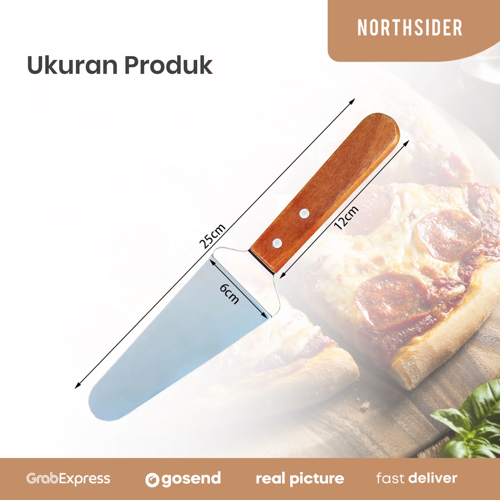 SPATULA PIZZA CAKE SPADE KUE STAINLESS WOOD HANDLE PEEL SHOVEL LM0977