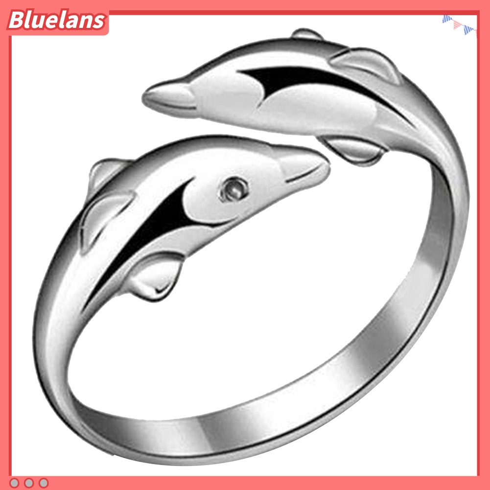 Bluelans Fashion Women Silver Plated Double Dolphin Opening Adjustable Finger Ring Gift