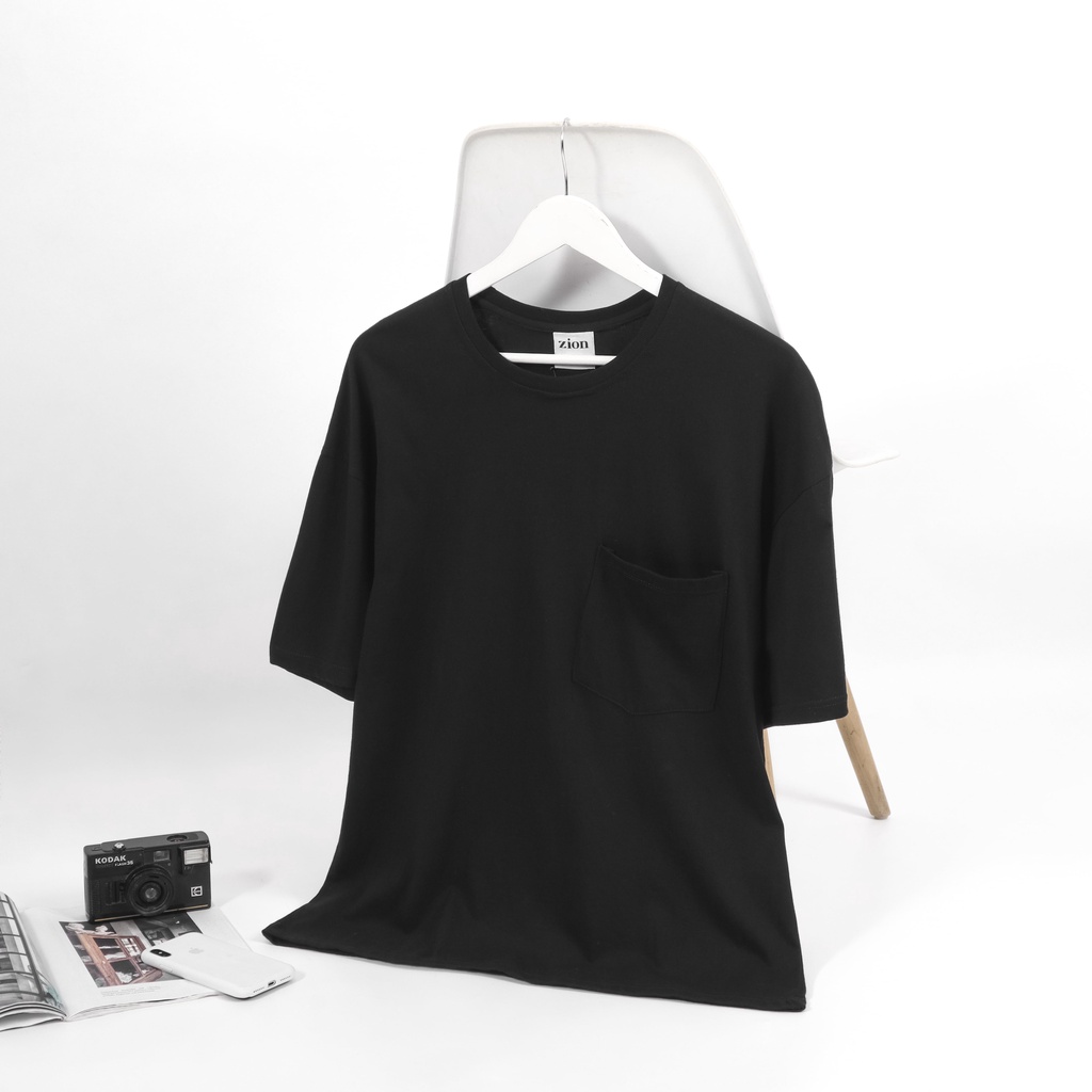 ZION Kaos Polos Oversized Pocket Cotton Combed 24s - Jet Black