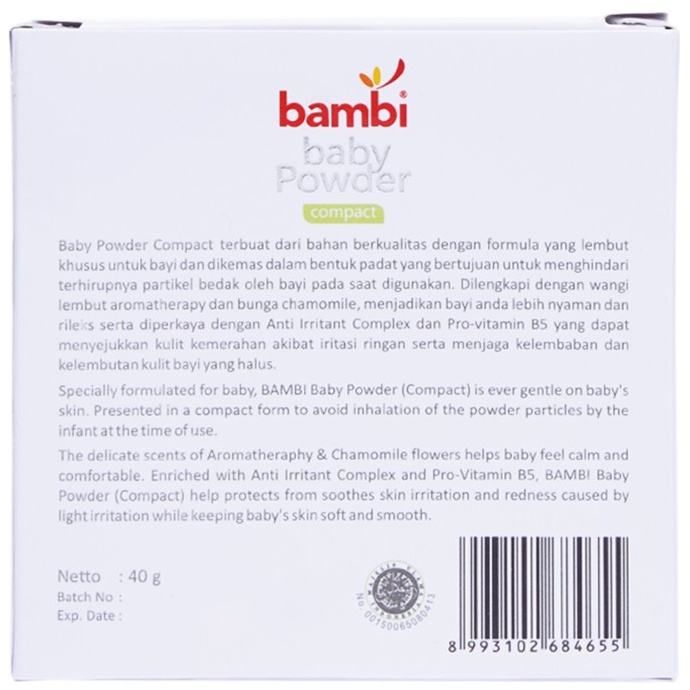 Bambi Baby Compact Powder 40gr | Bedak Padat Bayi Kulit Normal - Sensitif | Aromatherapy