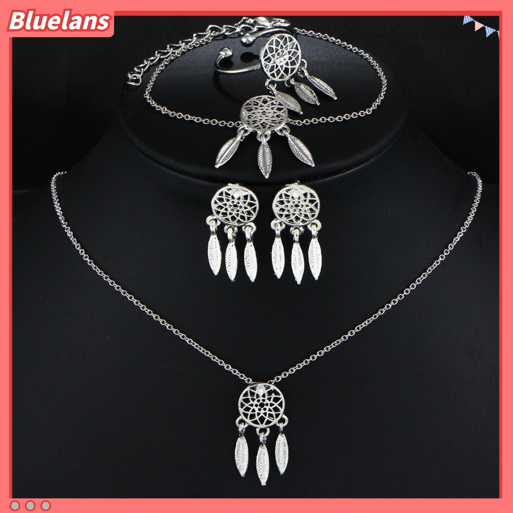 Set Perhiasan Kalung Anting Cincin Dan Gelang Desain Dream Catcher Aksen Hollow Untuk Wanita