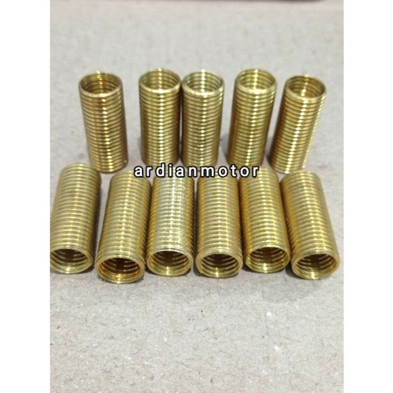 Shock drat Sok drat Kuningan M10 x M12 ( Dalam drat lubang baut 14 x Luar drat baut 17 ) Asli Kuning