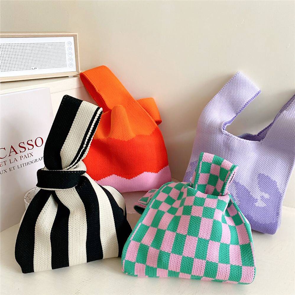 Korean Knitted Checkered Tote bag / Tas Rajut Korea / Totebag Buffollow