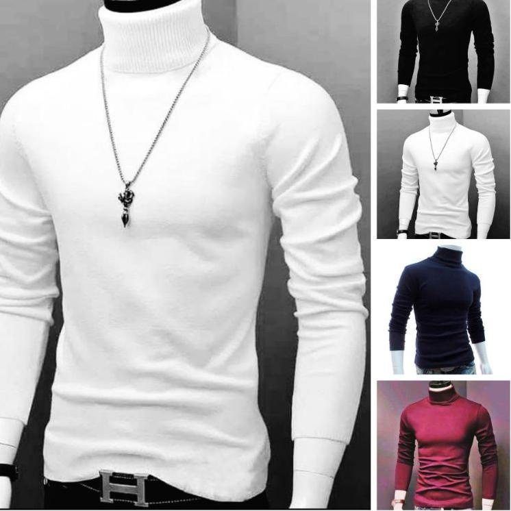 Terpercaya kaos polos / kaos turtleneck pria lengan panjang / kaos leher tinggi / turtleneck