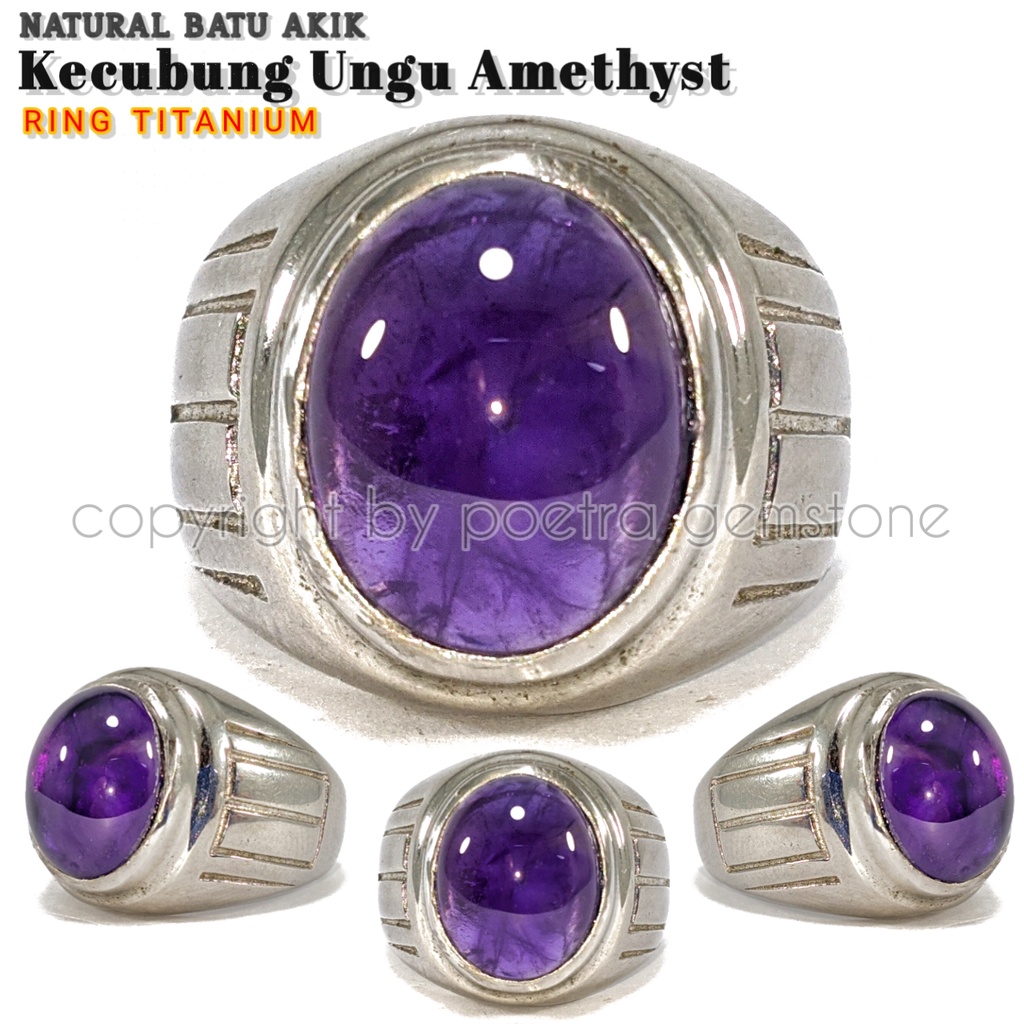 Natural Cincin Titanium Kecubung Ungu Jernih Bersih