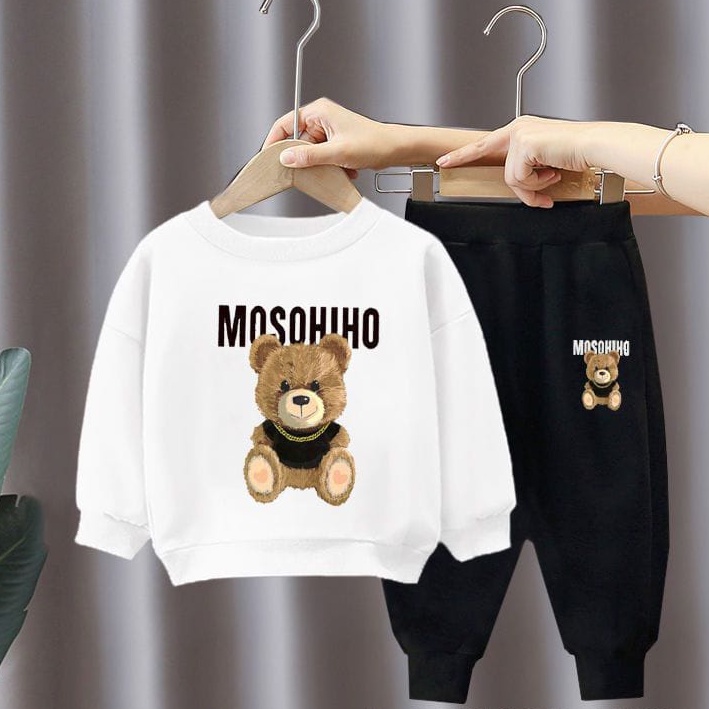 COD Baju Jogger Setelan Hoodie  Set Anak Cowok Cewek Import Mosohino Sweater Anak Laki-Laki Perempuan Usia 1-5Tahun Terbaru 2022 Unisex