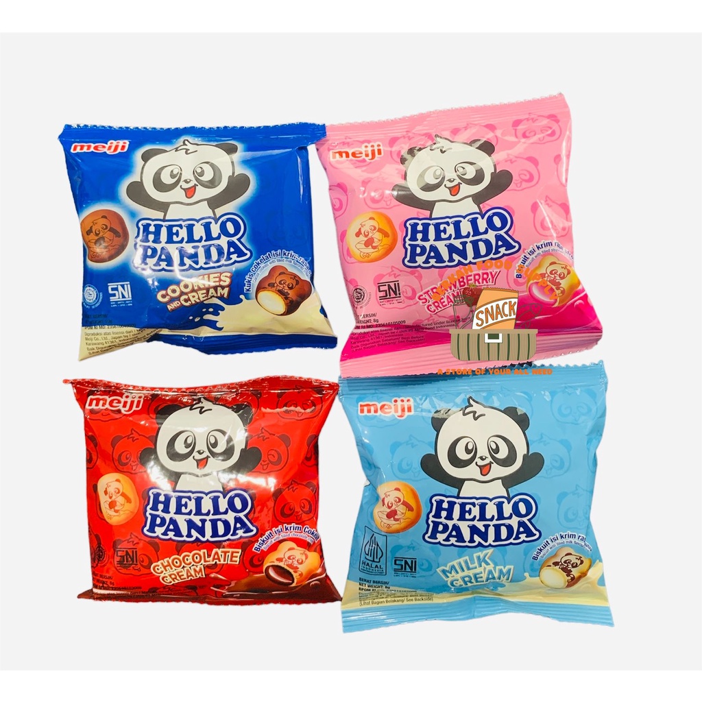 ( JSO ) HELLO PANDA 10 GR MILK COKLAT STRAWBERRY COOKIES AND CREAM DOUBLE CHOCO SUSU SNACK MAKANAN RINGAN HALAL