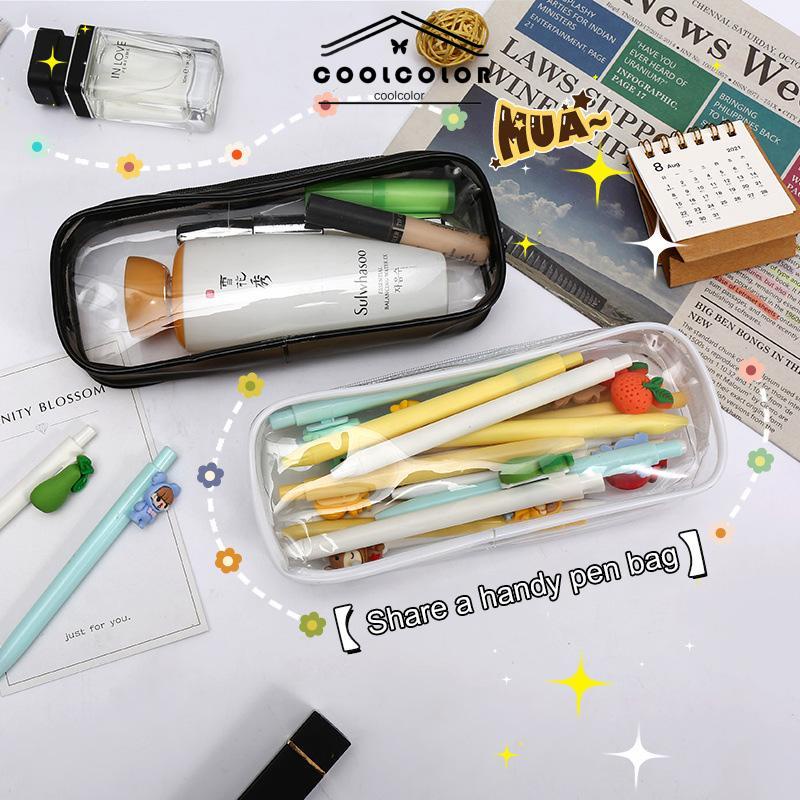 COD❤️Decompression Primary Middle School Students Competition Rotating Pen Can Write Student Rotating PenTransparent PVC Student Stationery Zipper Pen Bag Travel Portable Toiletry Makeup Storage Bag- cl