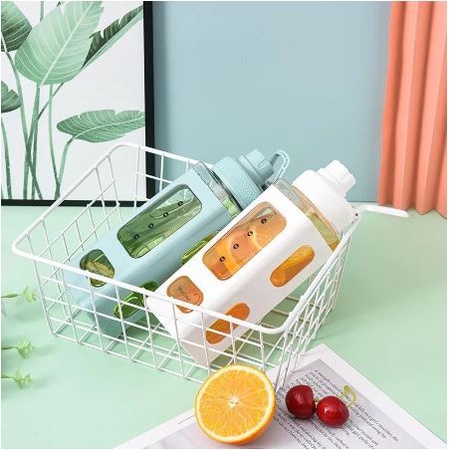 DS BM9 Botol Minum Plastik Korea Lucu Bentuk Square Botol Minum Anak Sekolah Kapasitas Besar BPA Free Water Large Capacity Dengan Sedotan Food Grade