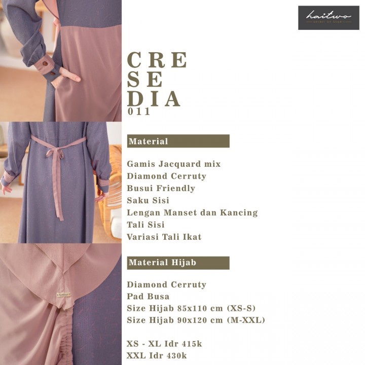 TERMURAH SET HIJAB HAITWO PROMO GAMIS CRESEDIA 011 ASTER VEST GM L XL XXL OLIVE LAVENDER VIOLET NIBRAS