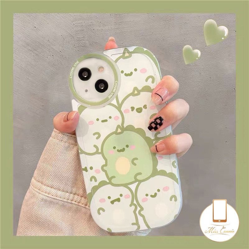 Casing Kompatibel Untuk iPhone 7Plus 8Plus 11xr 12 13 11 14 Pro MAX 6 6s 7 8 Plus X XS MAX SE 2020 INS 3D Busur-Simpul Hias Indah Lucu Dinosaurus Penuh Belakang Bulat Lensa Soft Case Cover