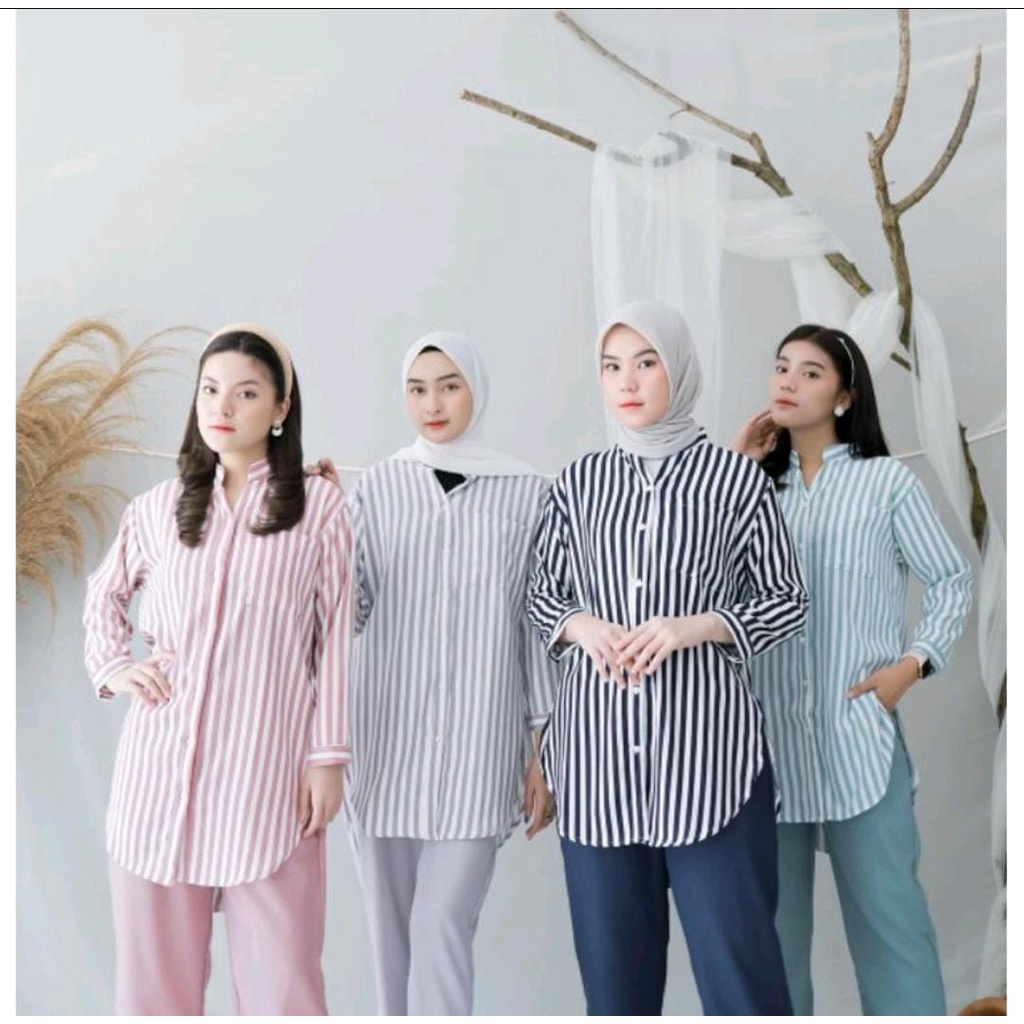 Atasan Long Tunik Wanita Salur Premium Jumbo / Tunik Salur Wanita / Tunik Kekinian Murah / Atasan Wa