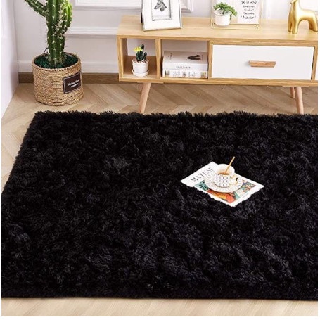 KARPET BULU Karpet Bulu Rasfur Alas Bulu Lantai Ukuran 150x100 Cm Motif Polos - Hitam anti slip jumb