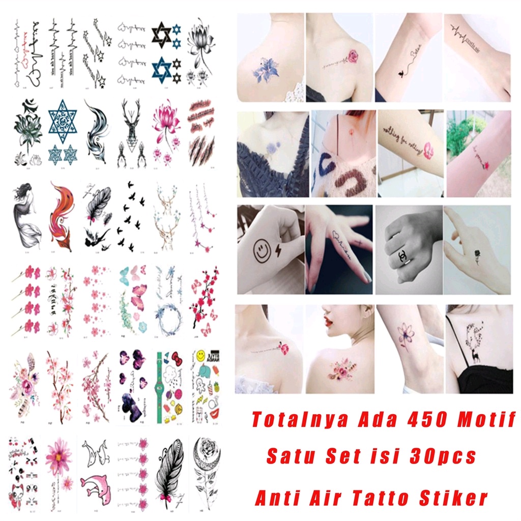 30pcs Temporary Tattoo Sticker Motif Tulisan Cartoon Small Fresh Waterproof Tattoo