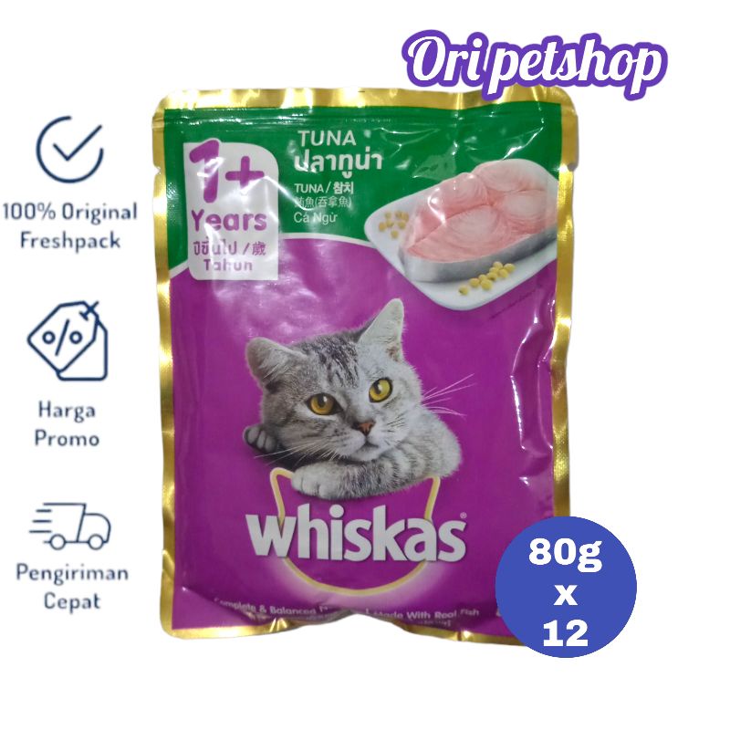 (12 pouch) Whiskas Sachet Pouch 80g Wet Cat Wood - 1+ Tuna