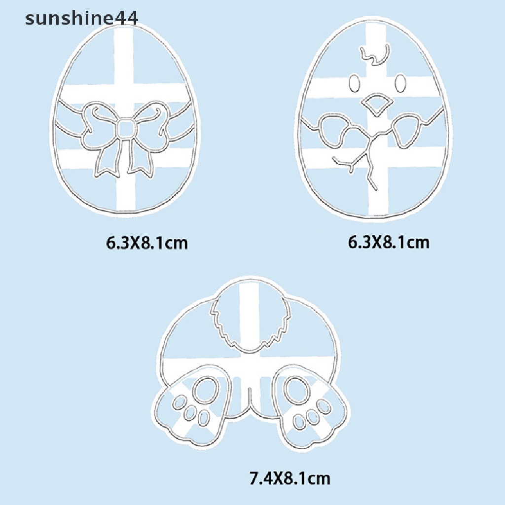 Sunshine 3pcs Cetakan Cutter Fondant / Icing / Biskuit / Telur Paskah Bentuk Kelinci / Ayam