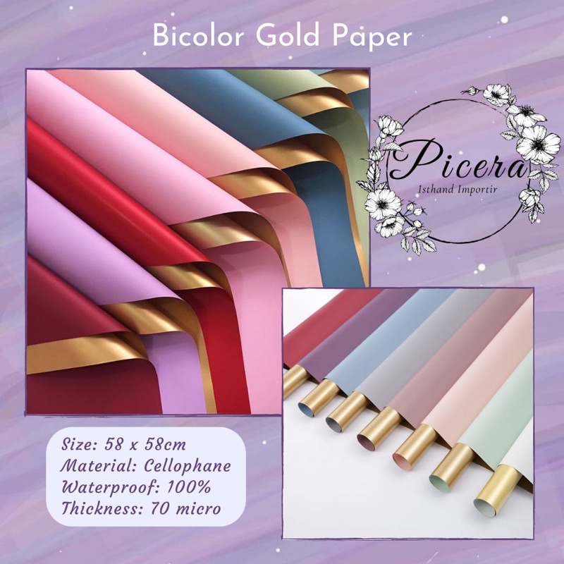 

Flower Wrapping Paper Bicolor Gold Cellophane Waterproof Kertas Bungkus Pembungkus Bouquet Bunga Dua Warna Emas