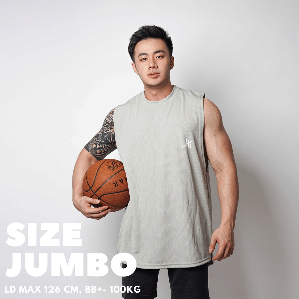 DONSON Sportswear Simple Low Cut Singlet Dalaman Tanktop Olahraga Kasual Sport Extra Fine Polyester Grey Jumbo