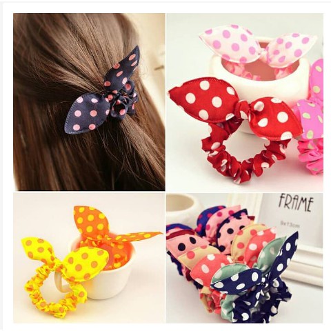 Ikat Rambut Ponytail Model Bunny Bahan Kain Karet Elastis Gaya Korea